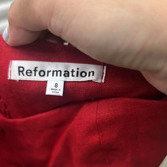 Reformation Shiela Linen Red Strapless mini Dress size 8 - Picture 5 of 8